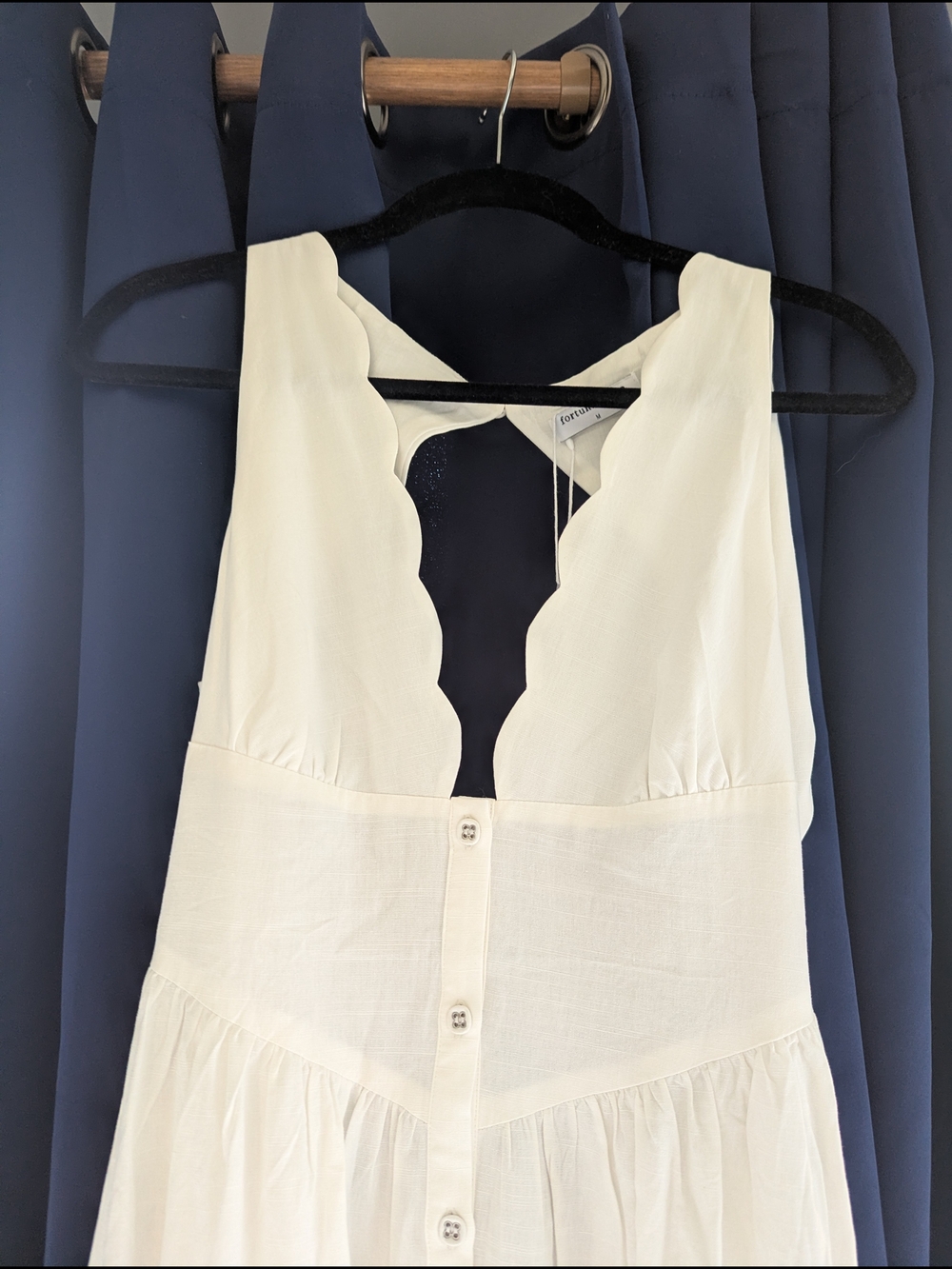 Fortunate One: Scallop V-Neck White Button-Front Maxi Dress - Picture 3 of 5